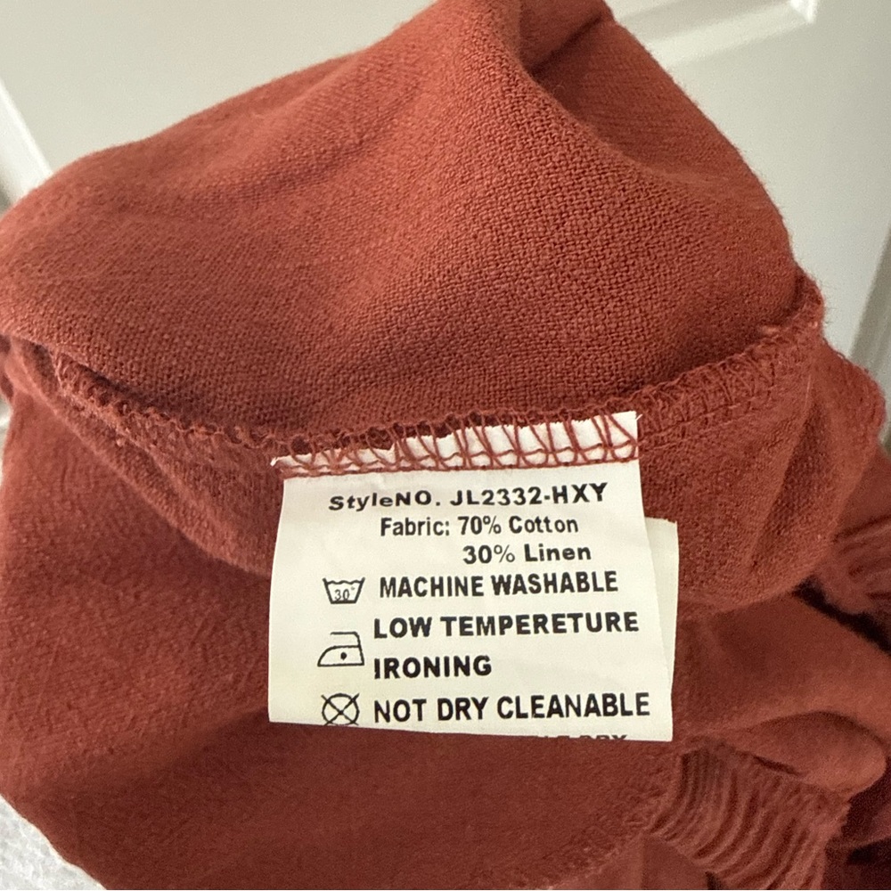 Rust Colored Linen Wide-Leg Drawstring Pants w/ Pockets - Picture 6 of 6